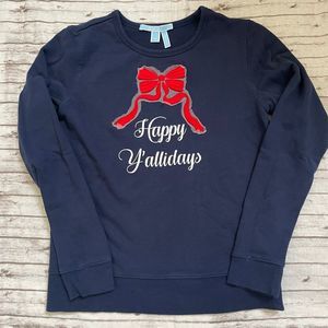 Draper James Womens  "Happy Holidays" Sweatshirt Blue Red Size Extra Small XS
